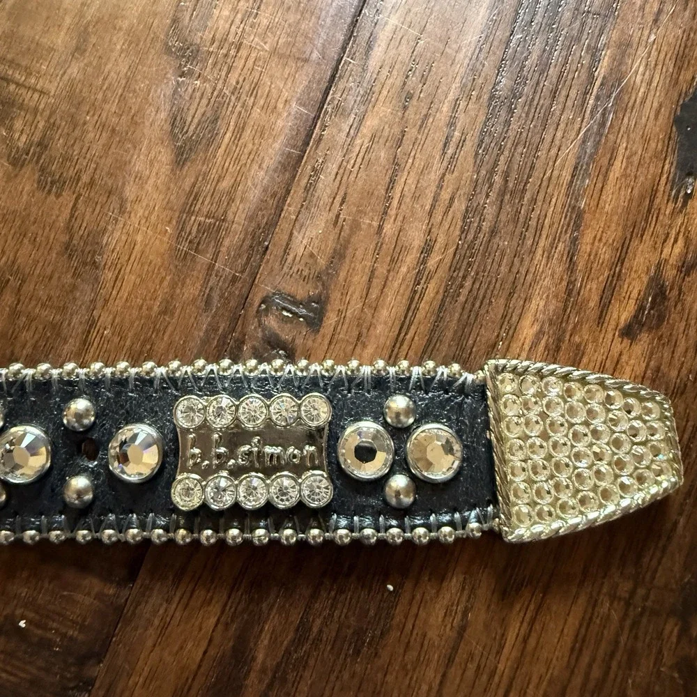 B B Simon Clear Rhinestone Belt Womens XL 3031A65 Black Western Bling Rodeo